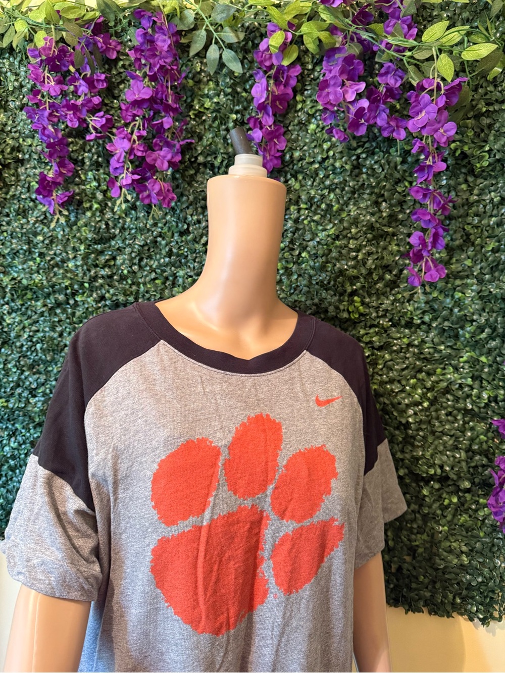 Nike Gray and Black Short Sleeve Tee with Clemson Paw Graphic